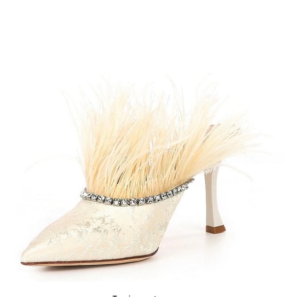 Antonio Melani x Nicola Bathie Liz Ostrich Feathers Rhinestone Dress Mules - Picture 2 of 16